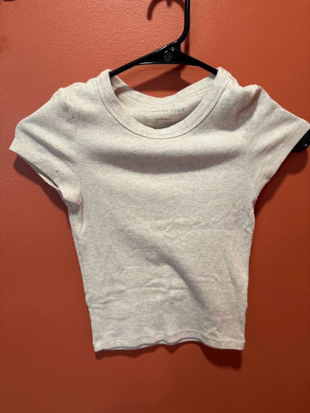 American Eagle Outfitters Cream Ribbed Crewneck Short Sleeve Tee